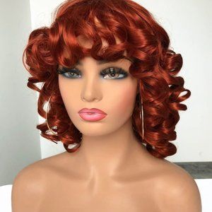 Big Curly Pin Curl Synthetic Wig With Bangs Fall Copper 350